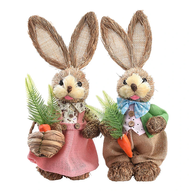 Par de Conejo de Paja 35cm - Decoración de Pascua